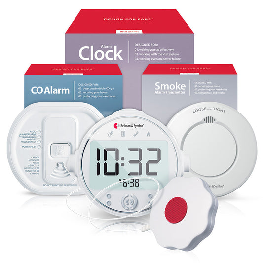 Smoke/Fire and CO Alarm System with Alarm Clock Receiver and Bed Shaker