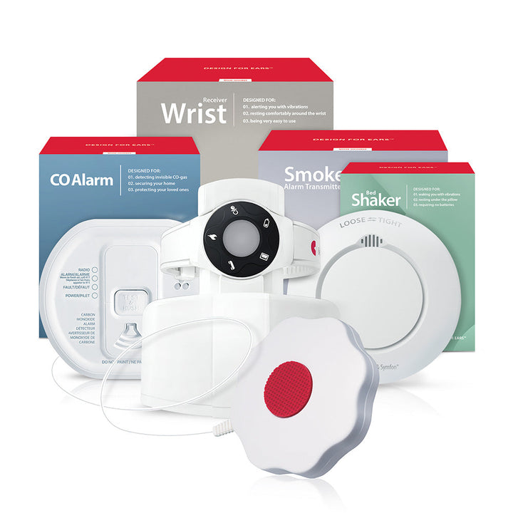 Smoke/Fire and Carbon Monoxide Alarm System with Wrist Receiver and Bed Shaker