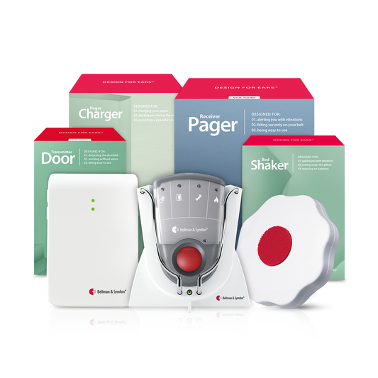 Doorbell System with Pager Receiver, Charger, and Bed Shaker