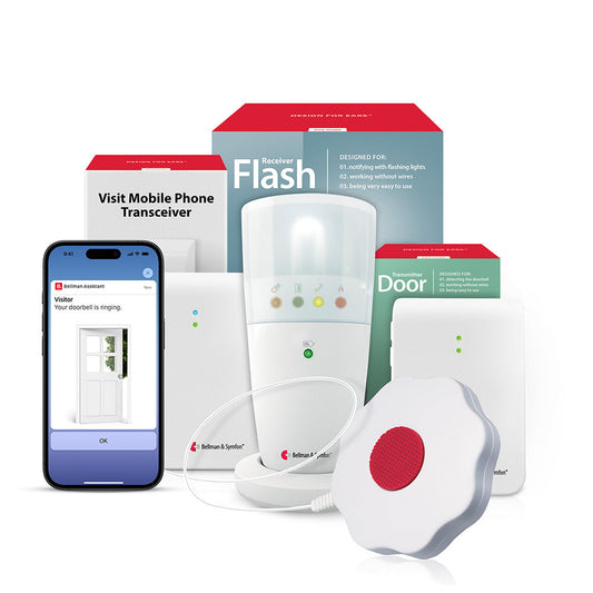 Doorbell System with Mobile Transceiver, Flash Receiver, and Bed Shaker
