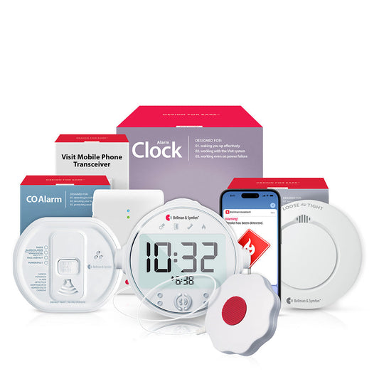 Smoke/Fire and CO Alarm System with Mobile Transceiver, Alarm Clock Receiver, and Bed Shaker