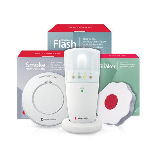 Smoke/Fire Alarm System with Flash Receiver and Bed Shaker