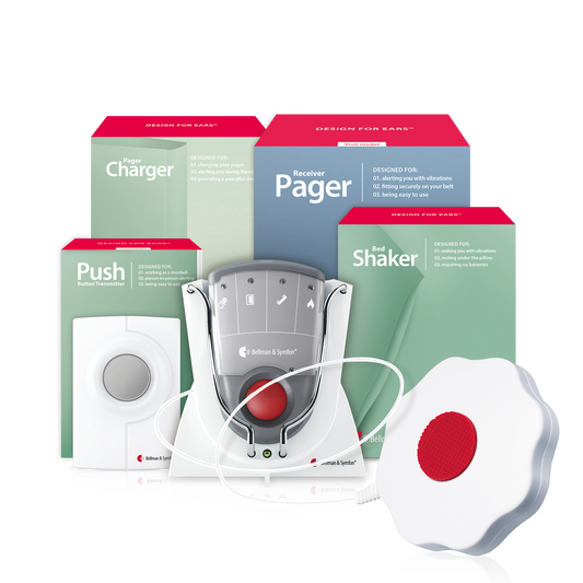 Push Button System with Pager Receiver, Charger, and Bed Shaker
