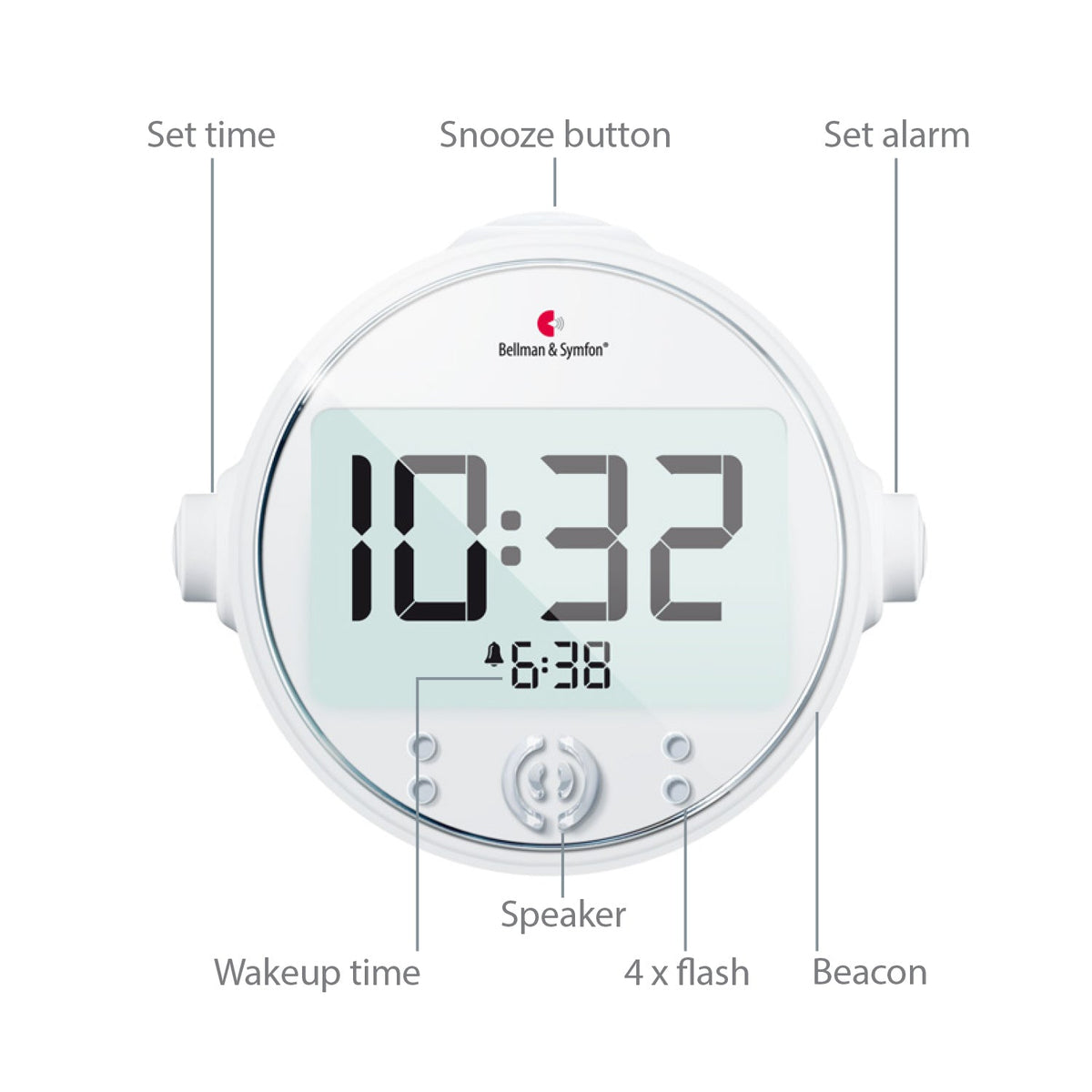 Ada Alarm Clock Pro Bellman Symfon control buttons close-up